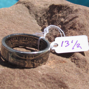 Coin ring 90% silver Walking Liberty half 13 1/2